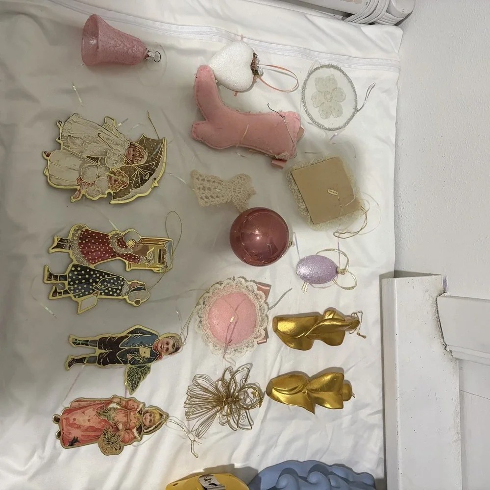 Lot Of 16 Victorian Cottage Christmas Ornaments Chic Shabby Pink core Gold